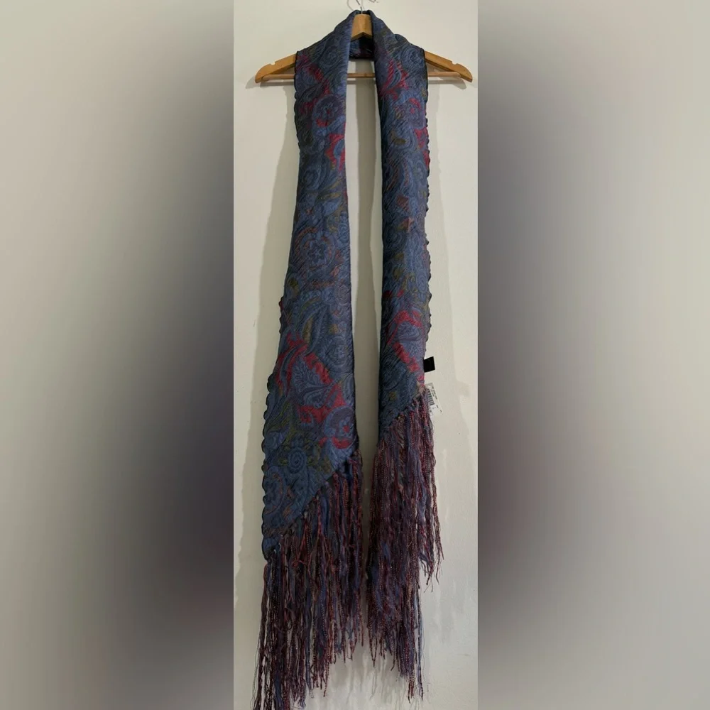Saldarini Paisley Fringe Wrap Scarf in Navy, Burgundy & Rust